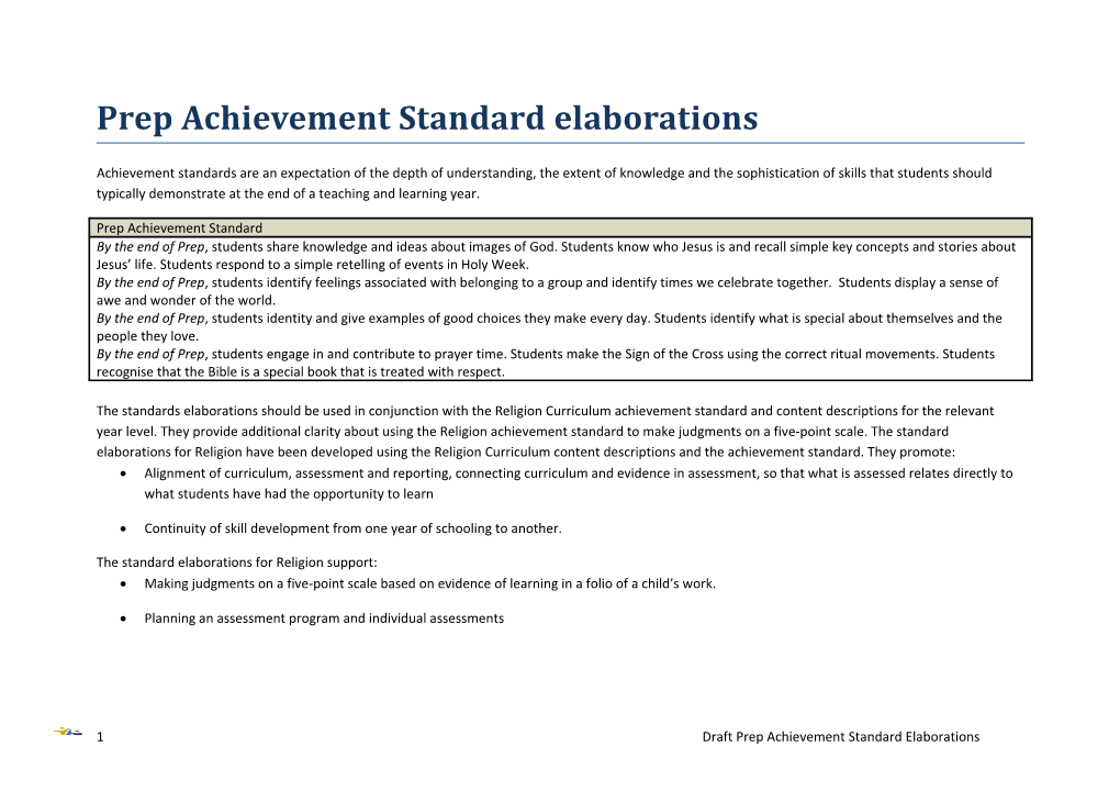 Prep Achievement Standard Elaborations