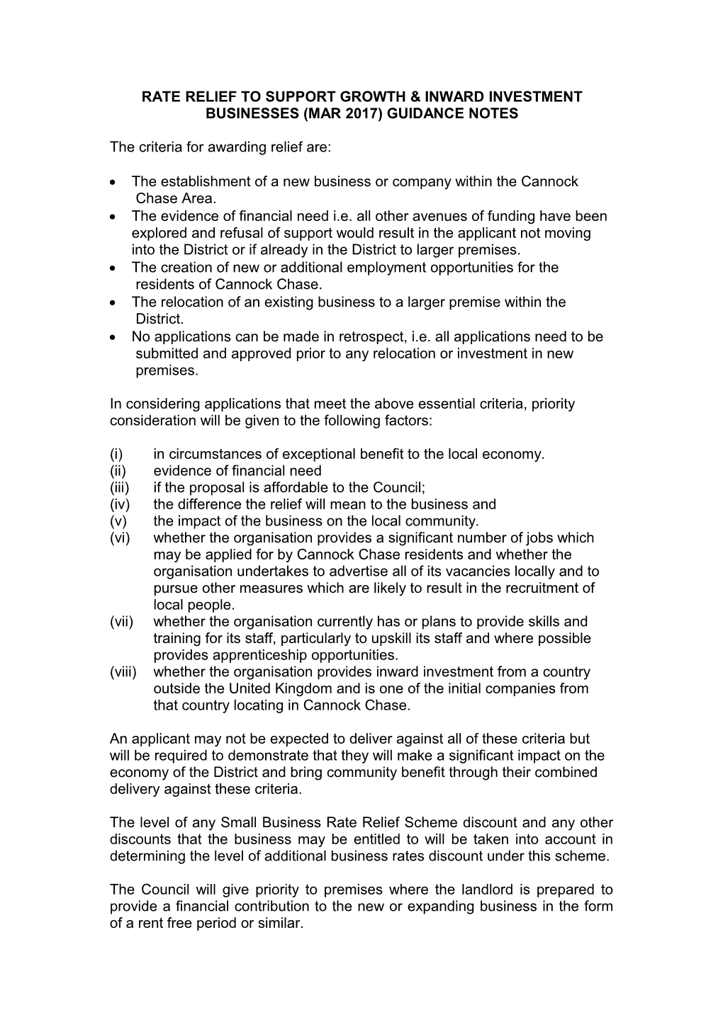 Rate Relief to Support Growth & Inward Investment Businesses (Mar 2017) Guidance Notes