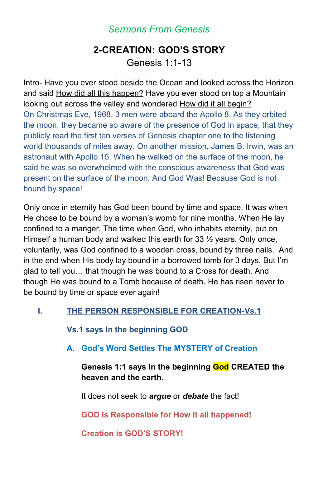 2-CREATION: GOD S STORY Genesis 1:1-13