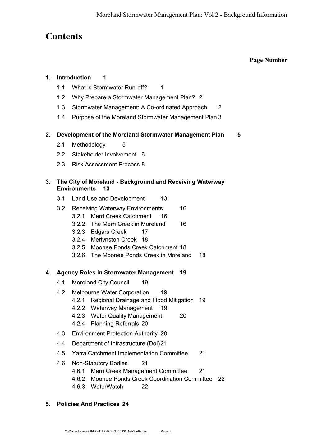 Moreland Stormwater Management Plan: Vol 2 - Background Information