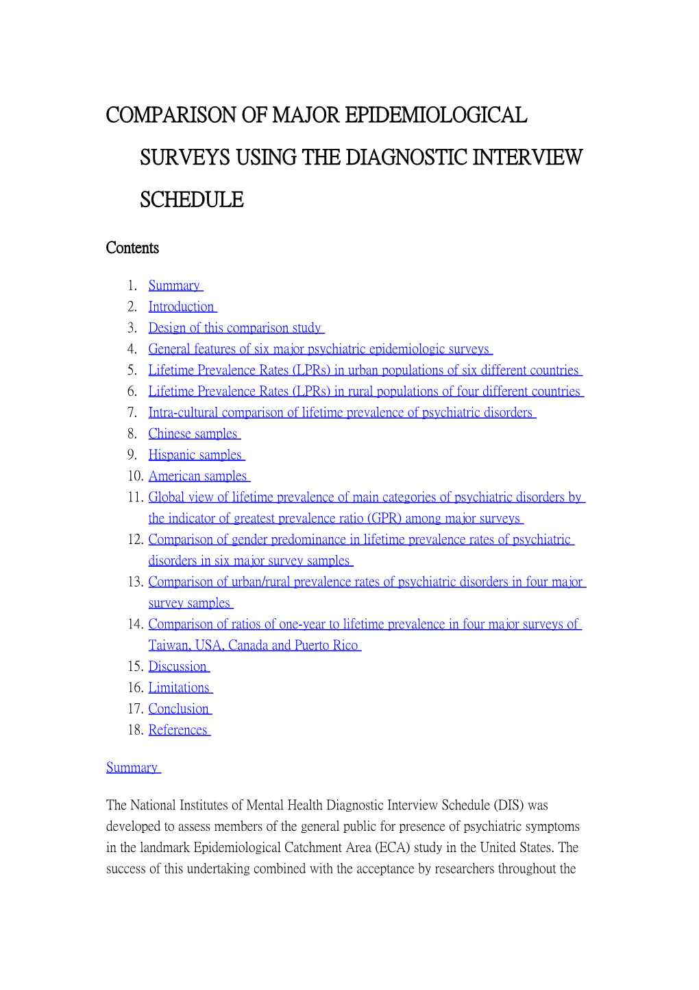 Comparison of Major Epidemiological Surveys Using the Diagnostic Interview Schedule