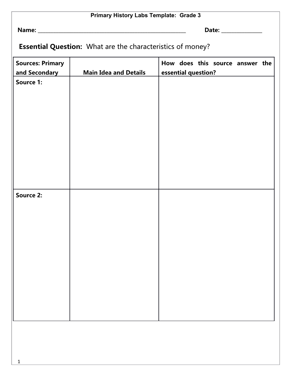 Primary History Labs Template: Grade 3