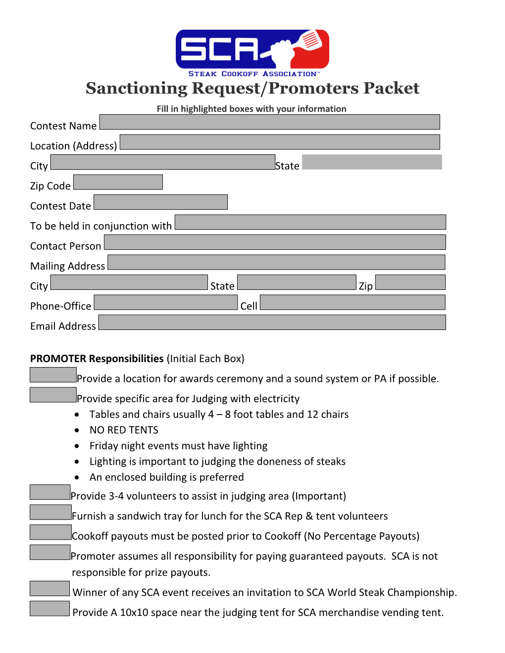 Sanctioning Request/Promoters Packet