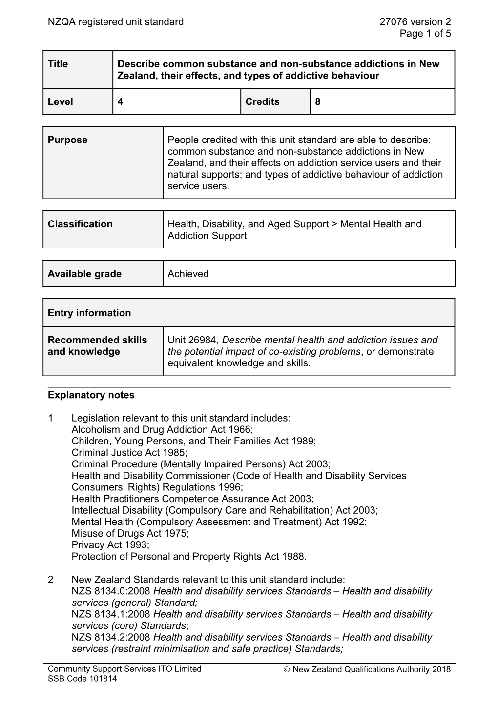 27076 Describe Common Substance and Non-Substance Addictions in New Zealand, Their Effects