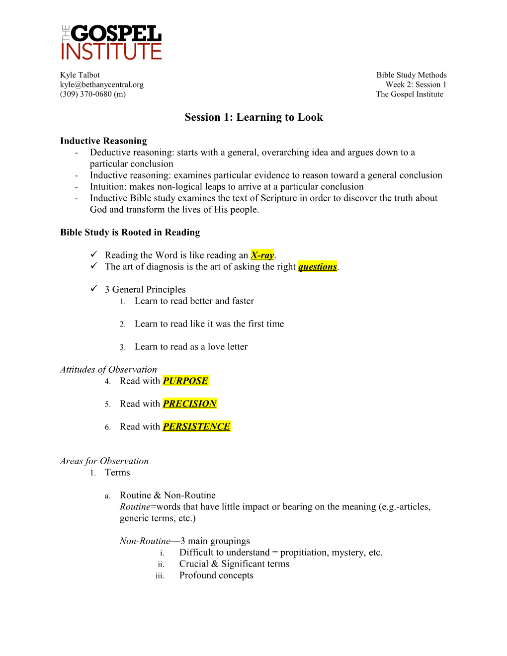 Session 1: Learning to Look