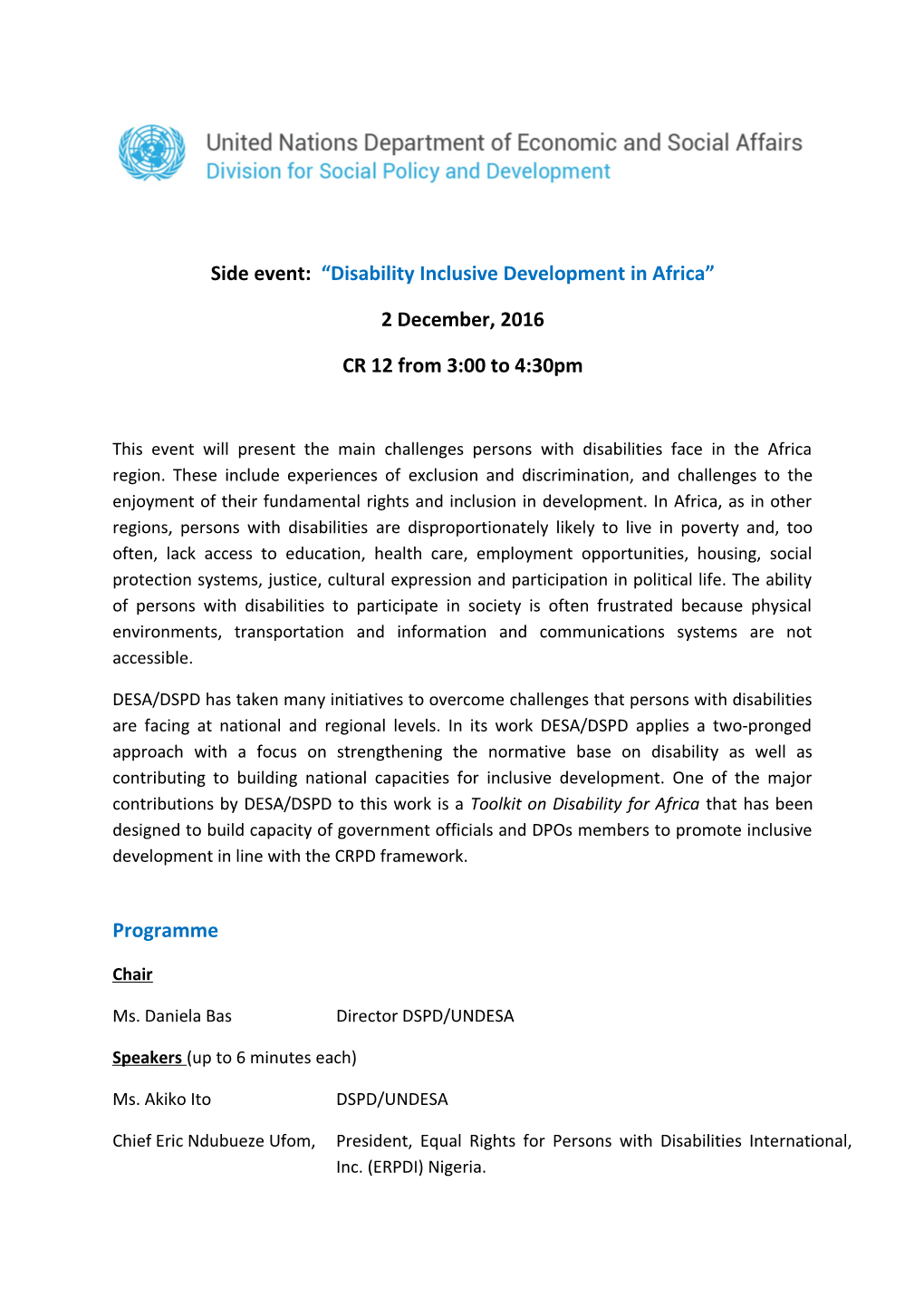 Side Event: Disability Inclusive Development in Africa