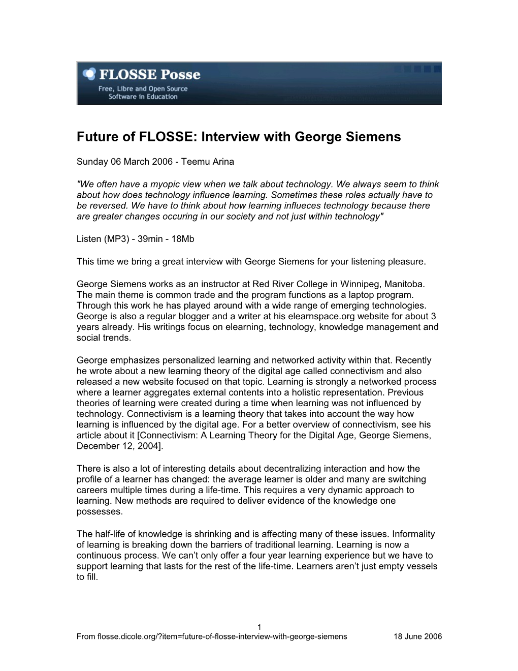 Future of FLOSSE: Interview with George Siemens