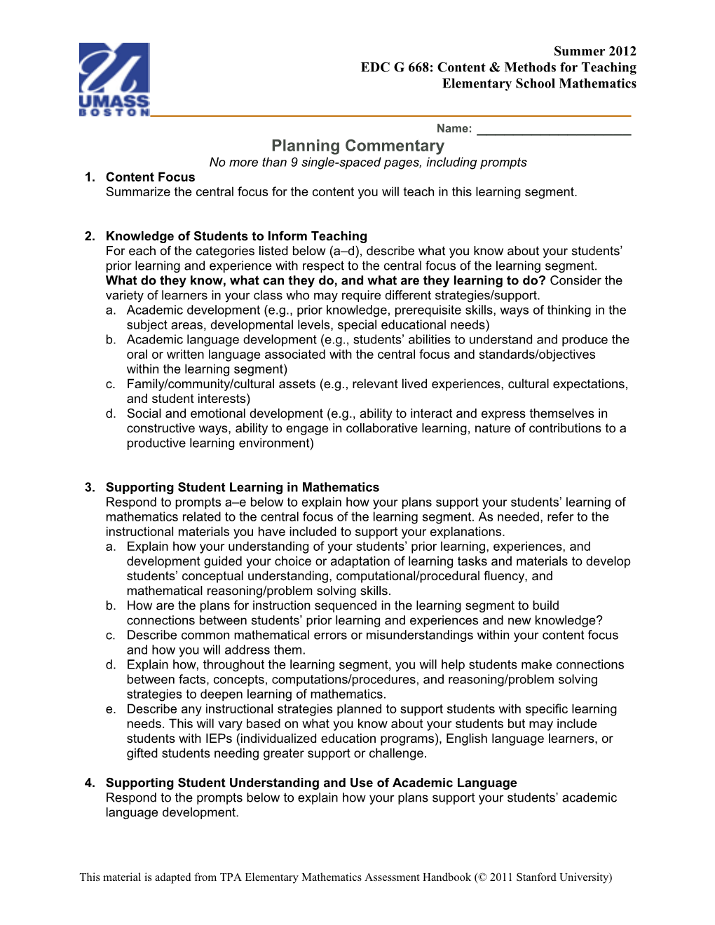 EDC G 668: Content & Methods for Teaching