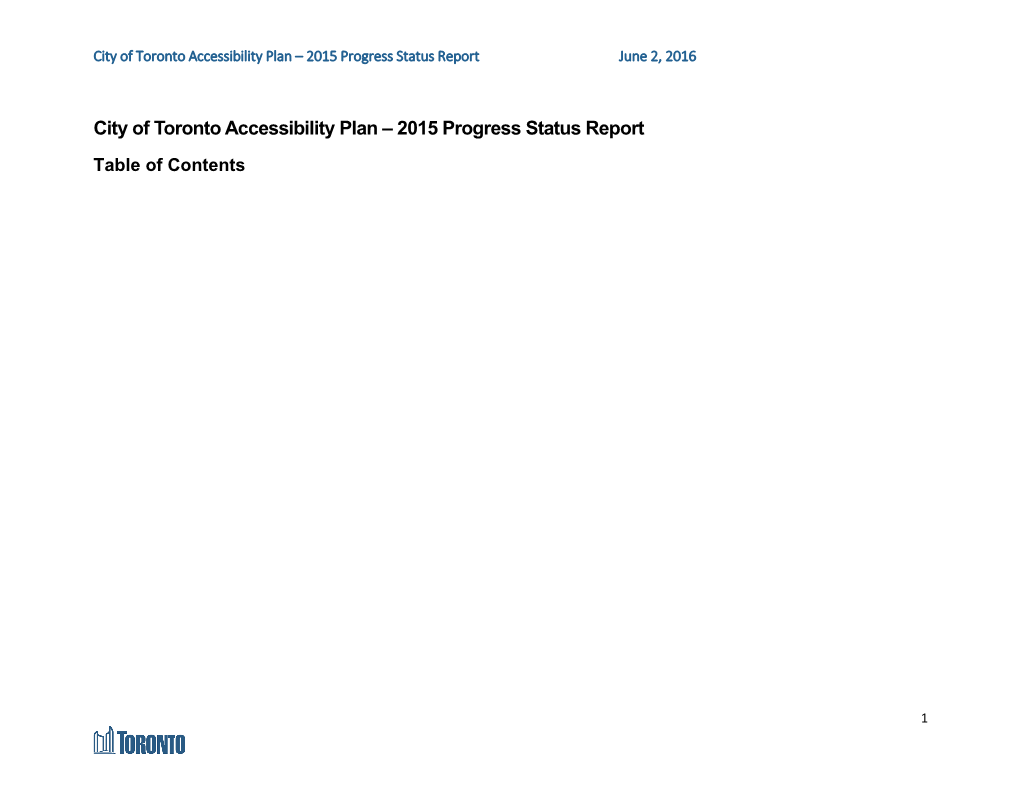 City of Toronto Accessibility Plan 2015 Progress Status Report
