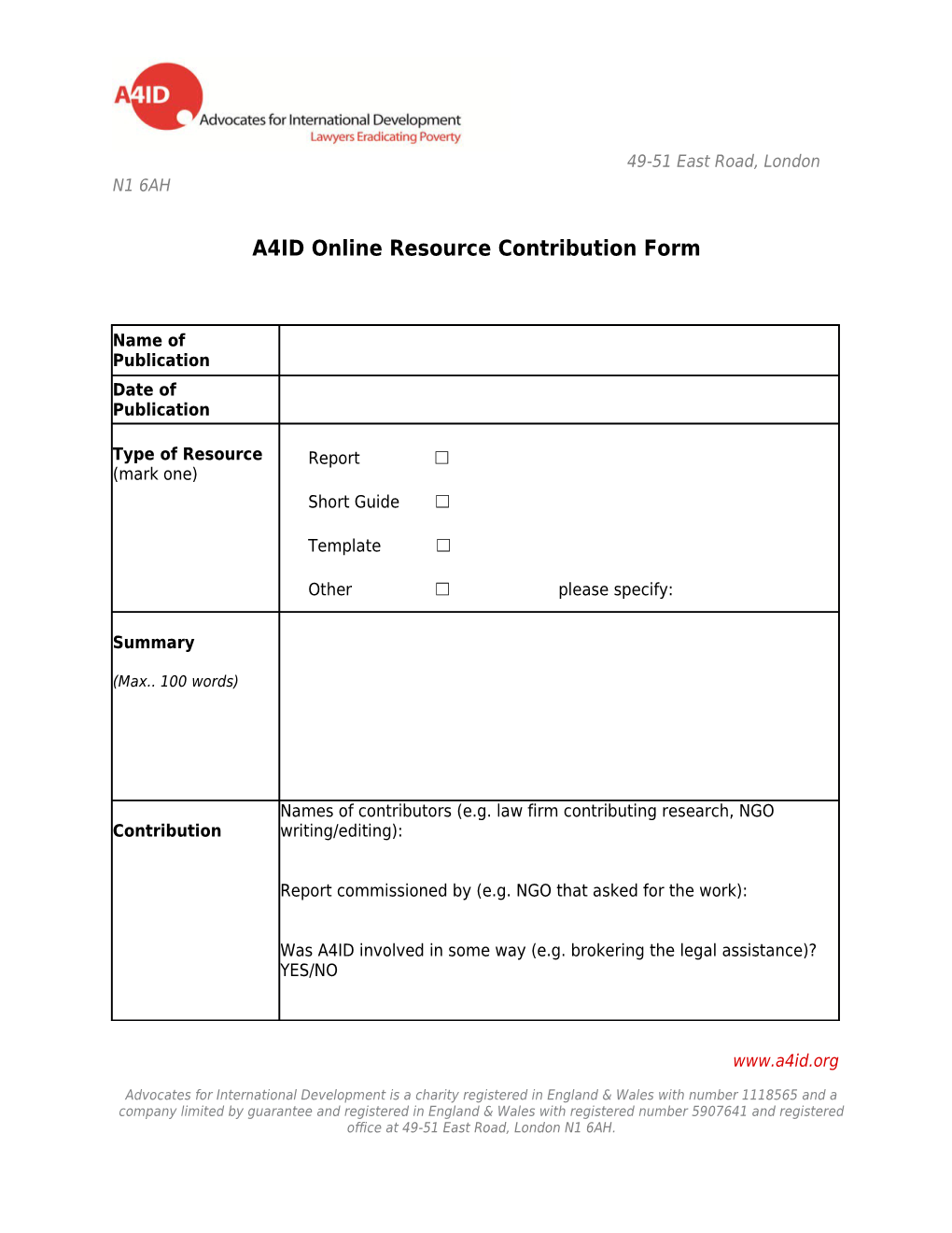 A4ID Online Resource Contribution Form