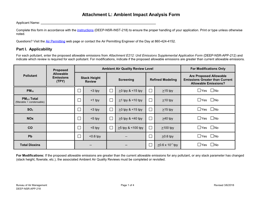 Supplemental Application Attachment L: Ambient Impact Analysis