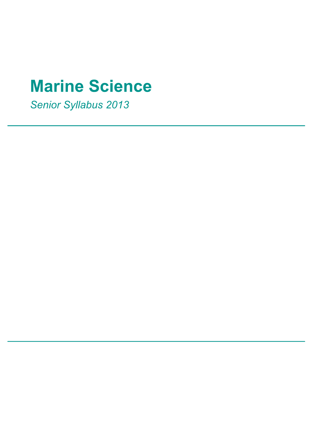 Marine Science Senior Syllabus 2013