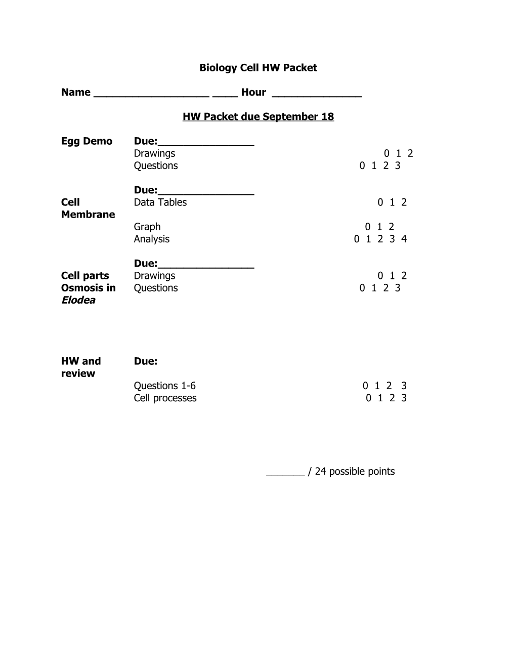 Biology Cell HW Packet