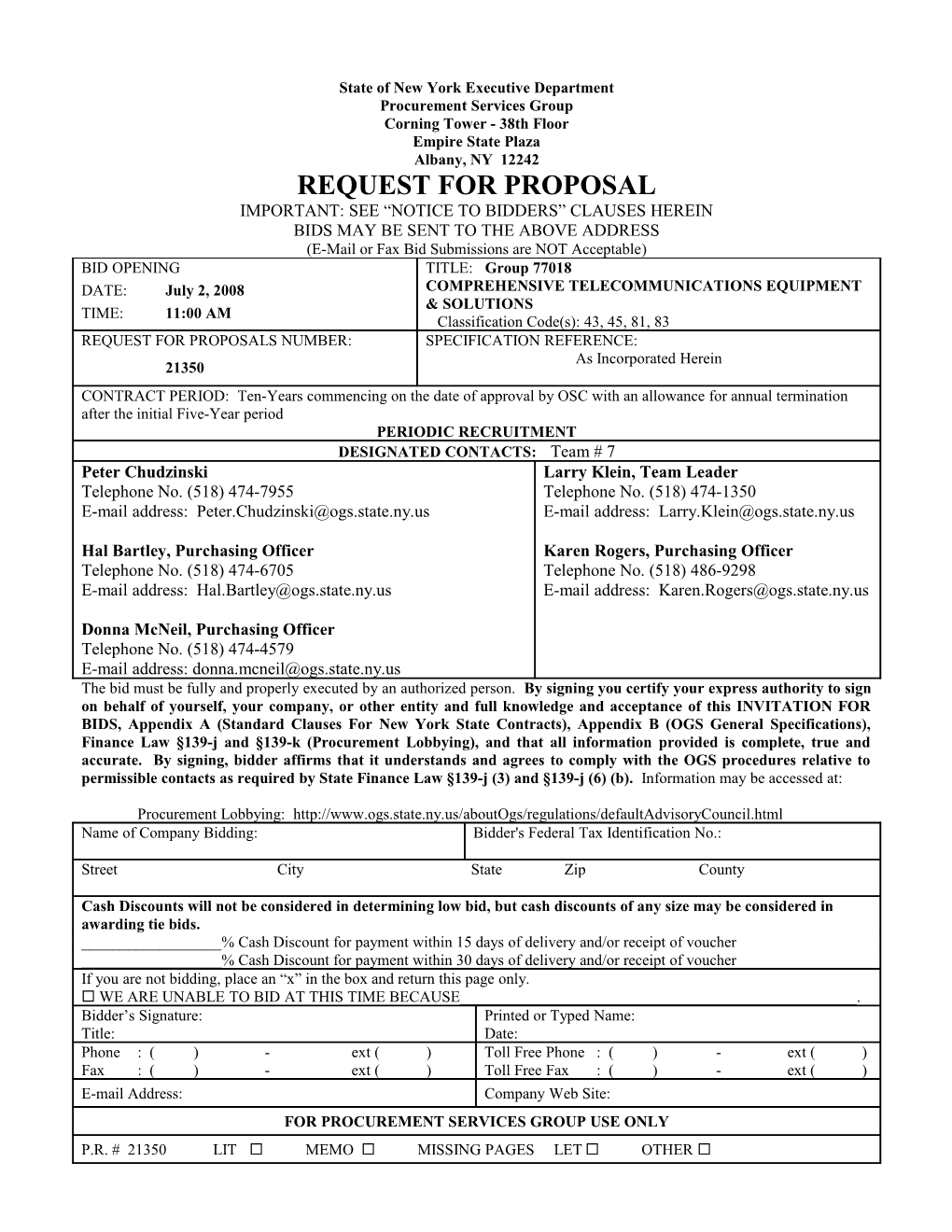 Group 77018 Comprehensive Telecommunications Equipment & Solutions Page 1 of 119