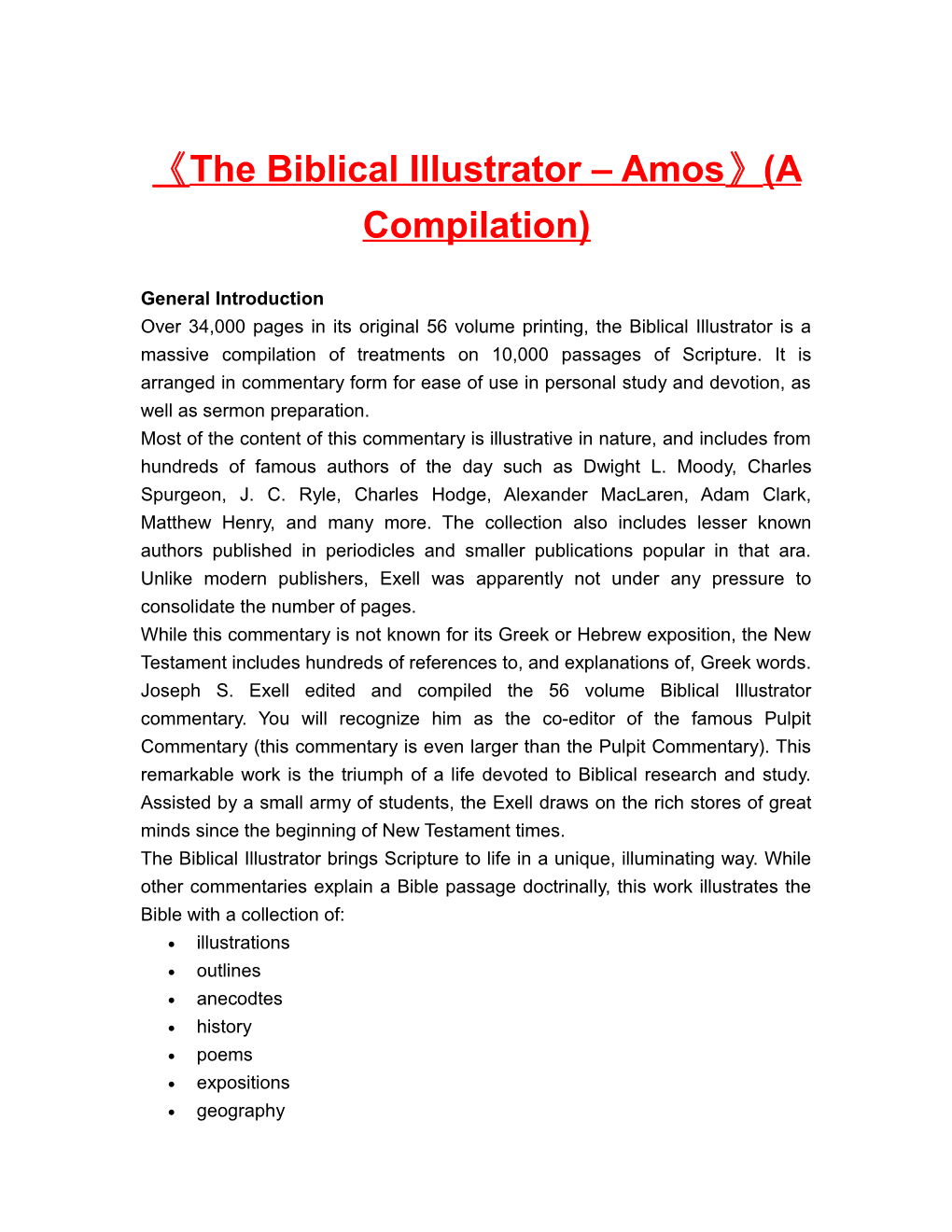 The Biblical Illustrator Amos (A Compilation)