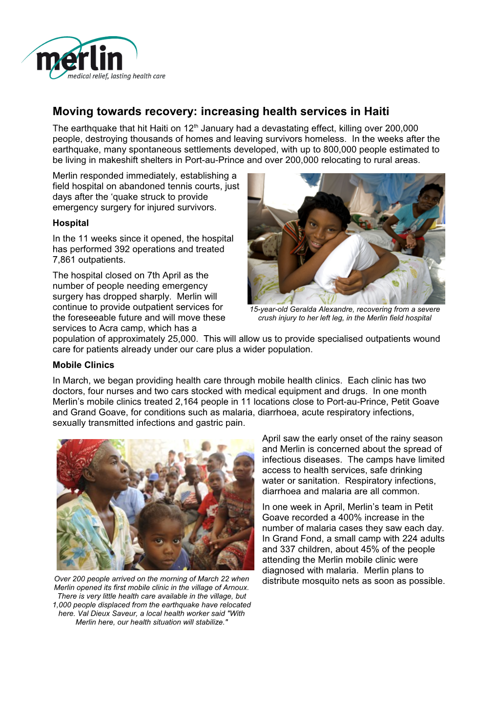 Moving Towards Recovery: Increasing Health Services in Haiti