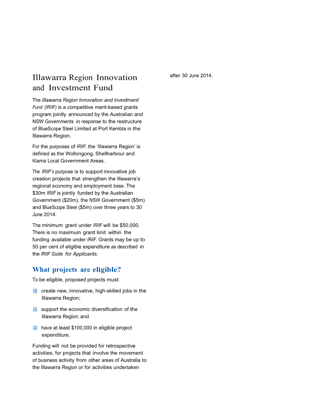 Illawarra Region Innovation and Investment Fund - Fact Sheet