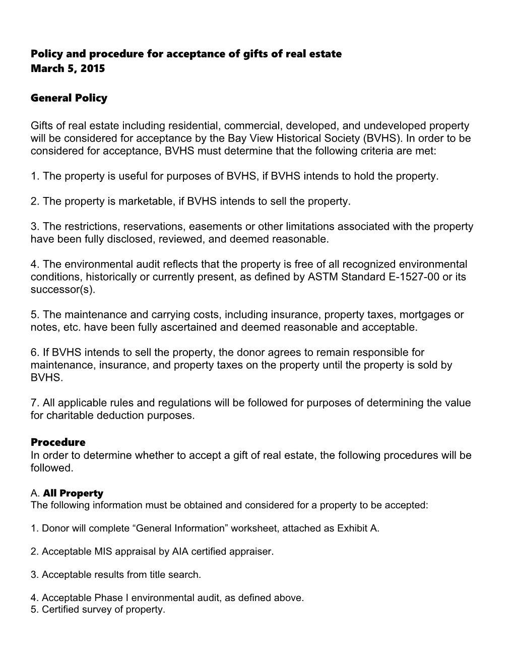 Real Estate Acceptance Policy Exhibit a General Information Worksheet