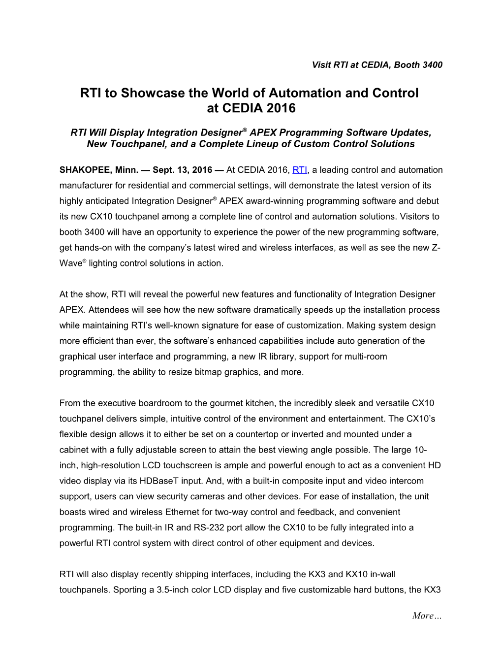 RTI to Showcase the World of Automation and Control