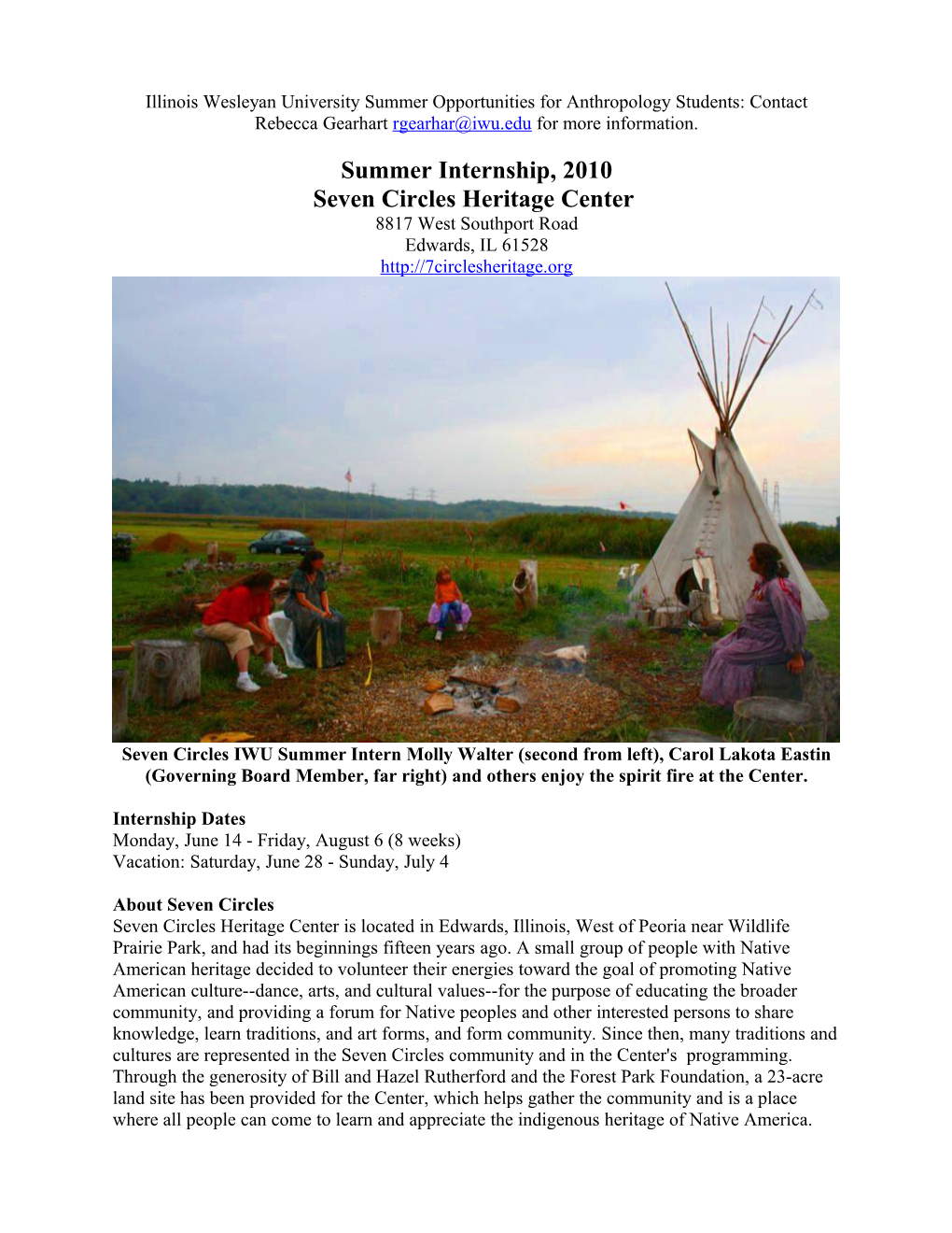 Illinois Wesleyan University Summer Opportunities for Anthropology Students: Contact Rebecca