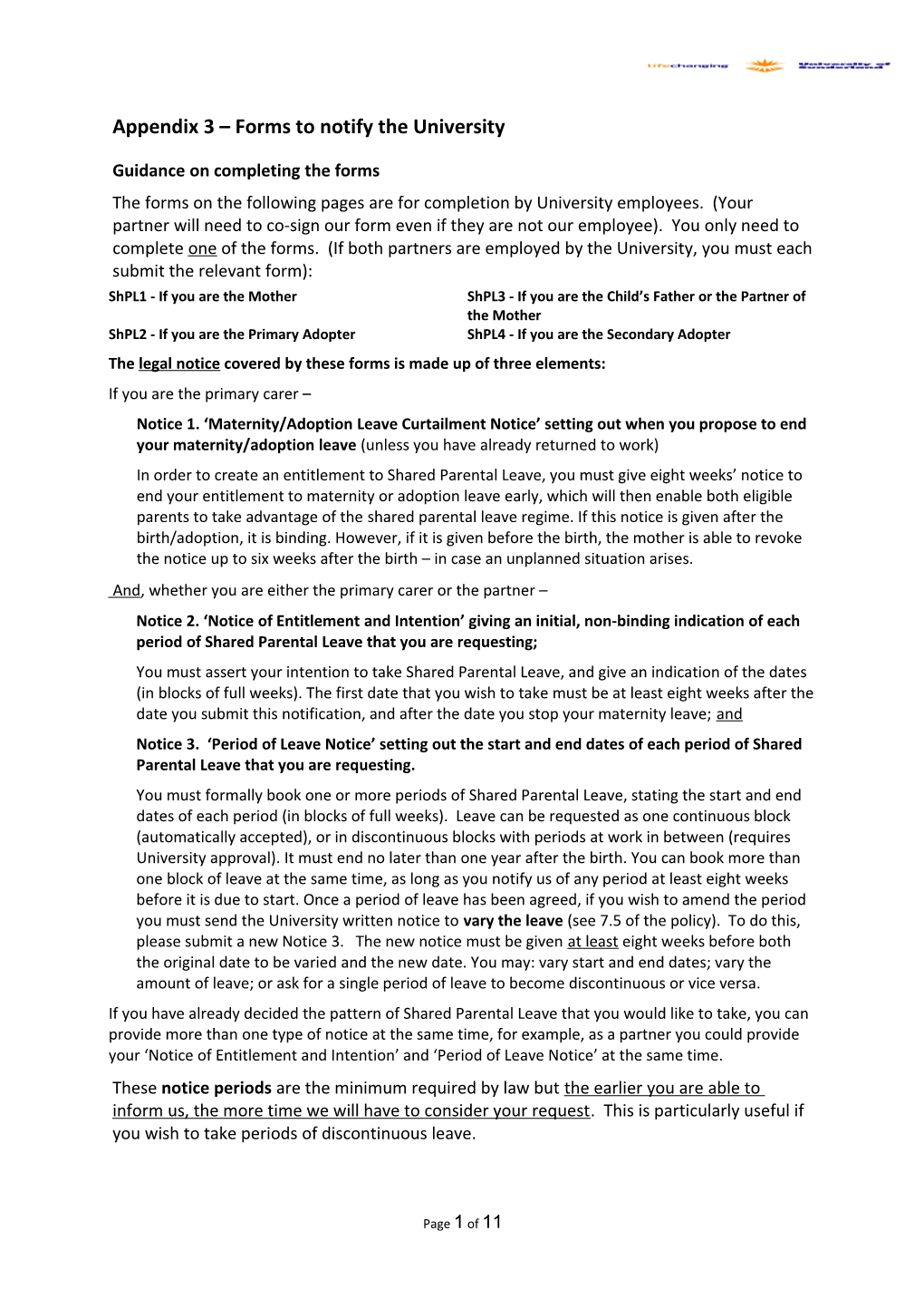 Appendix 3 Form S to Notify the University