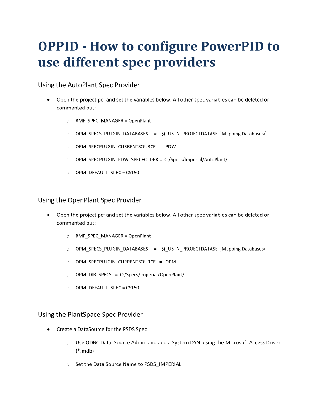 OPPID - How to Configure Powerpid to Use Different Spec Providers