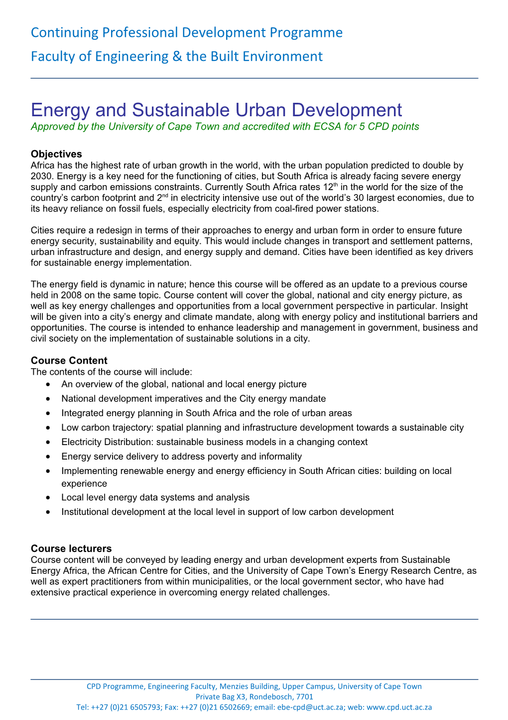 Energy and Sustainable Urban Development