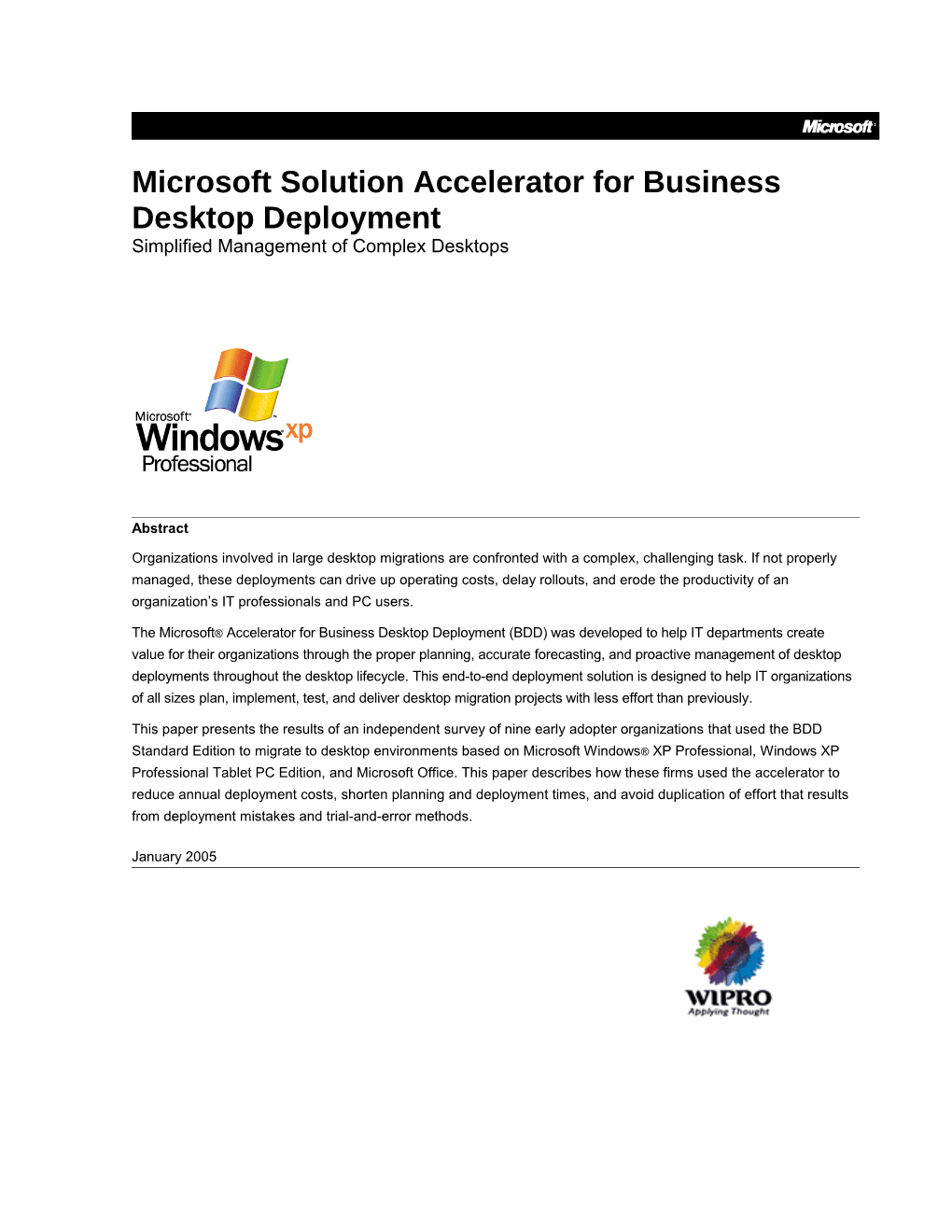 Microsoft Solution Accelerator for Business Desktop Deployment