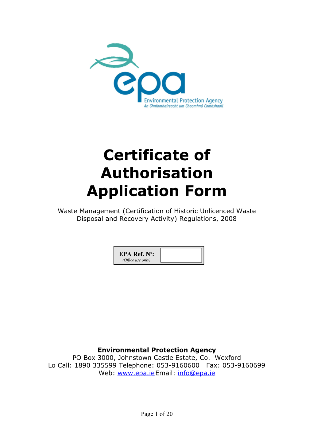 Certificate of Authorisation