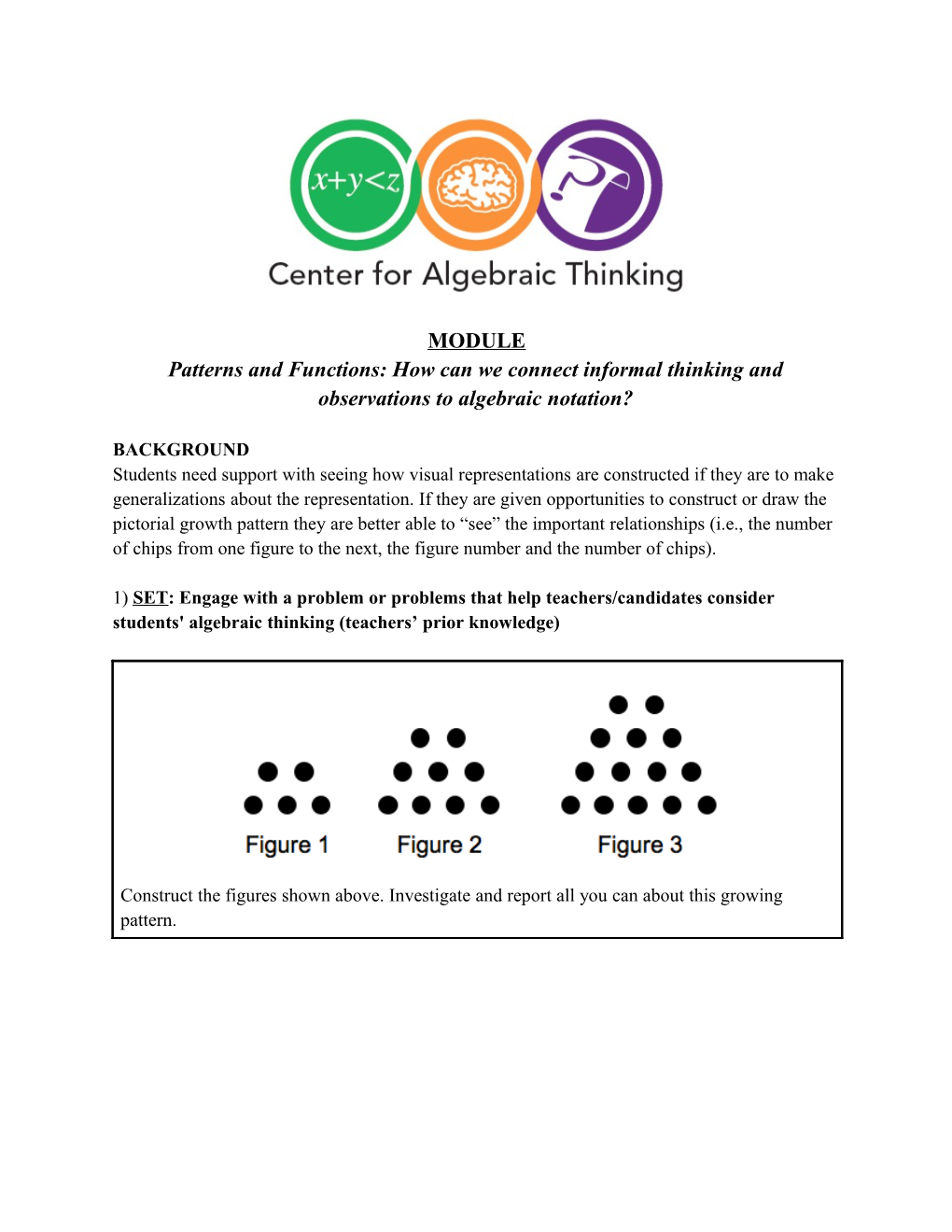 Patterns and Functions: How Can We Connect Informal Thinking and Observations to Algebraic