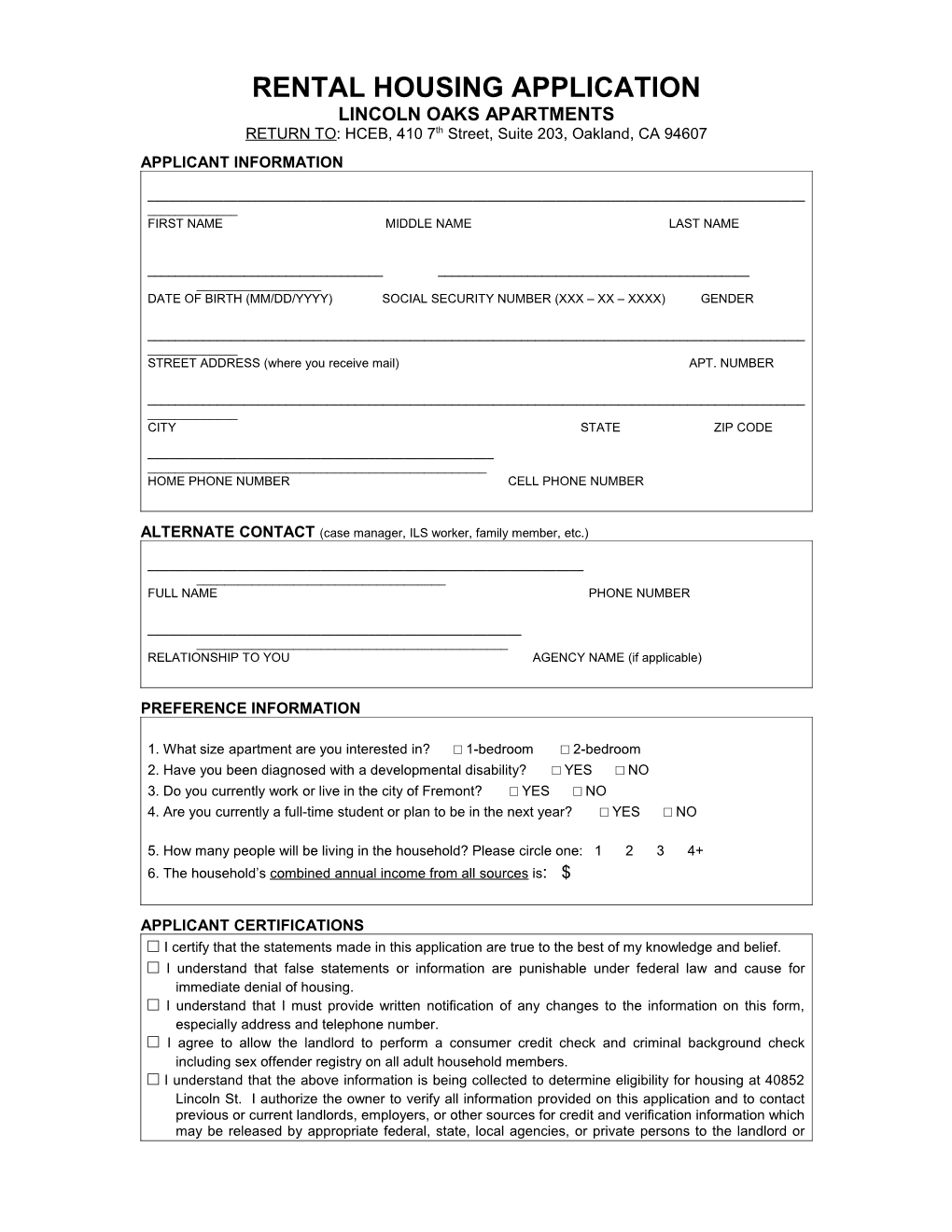 Rental Housing Application