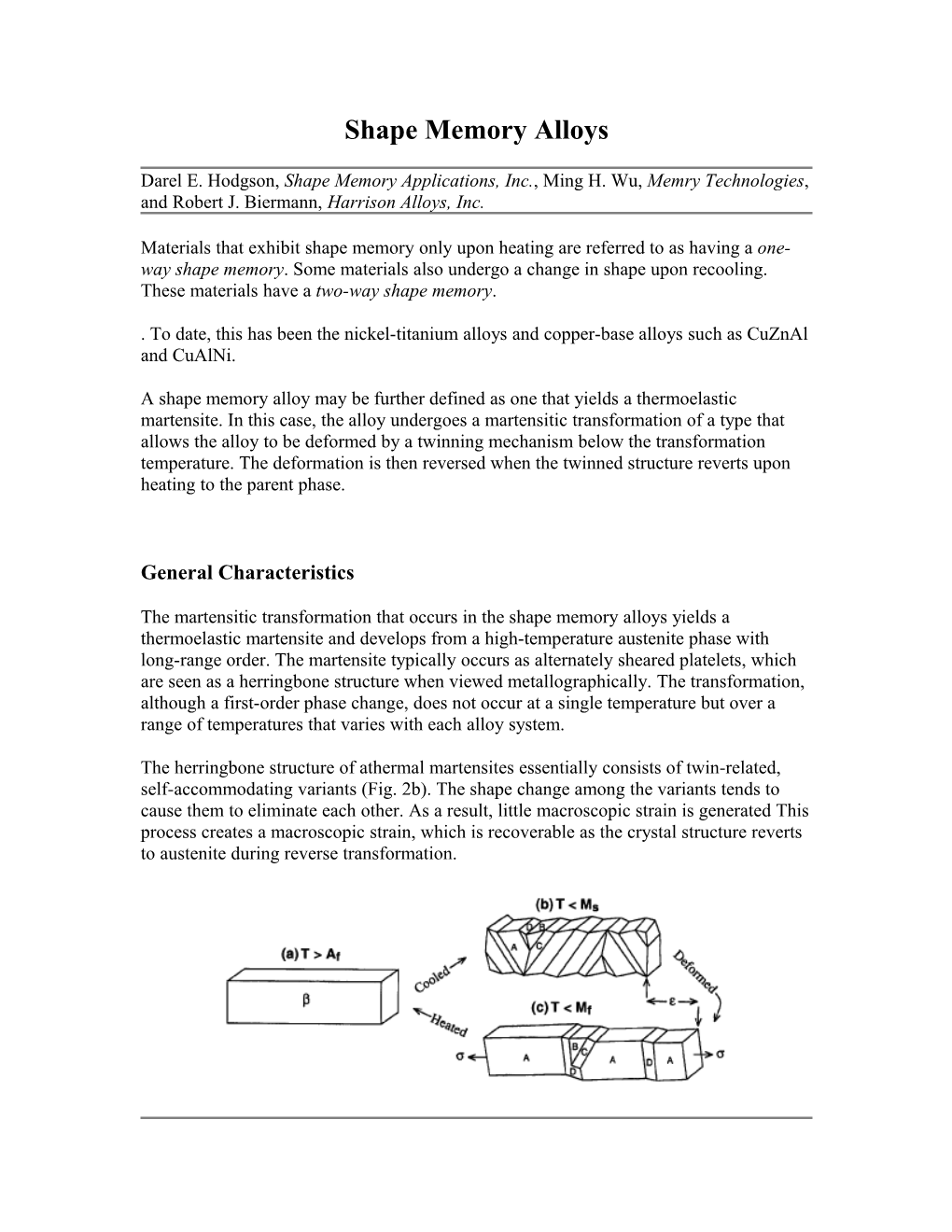 Shape Memory Alloys