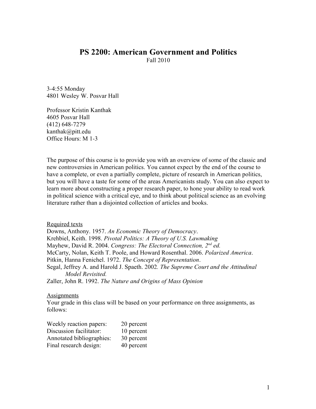 PS 2200: American Government and Politics