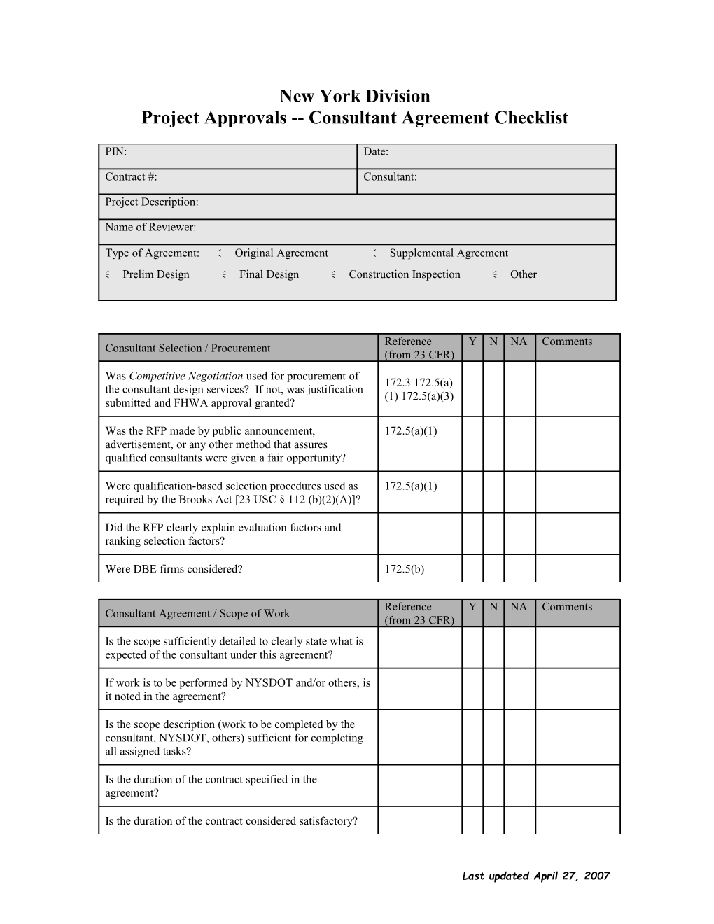 Project Approvals Consultant Agreement Checklist