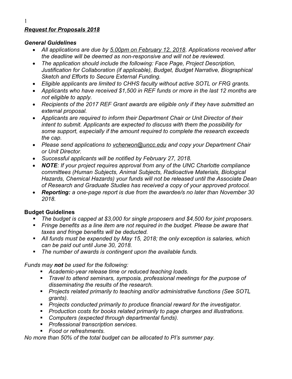 Application Face Page for Faculty Research Grants