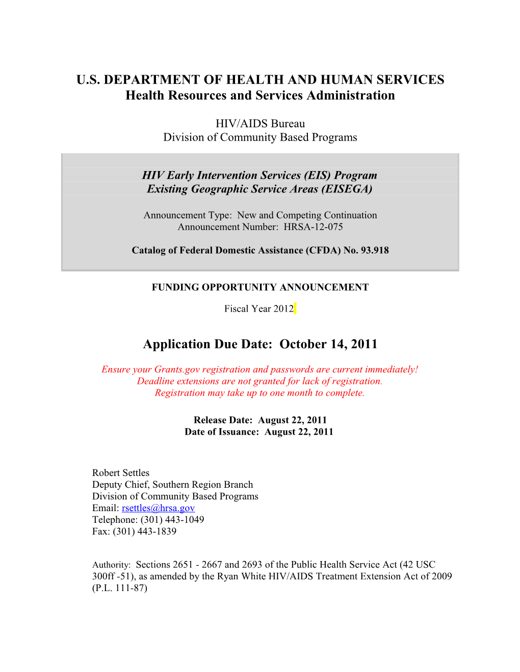 HRSA Funding Opportunity Announcement Template