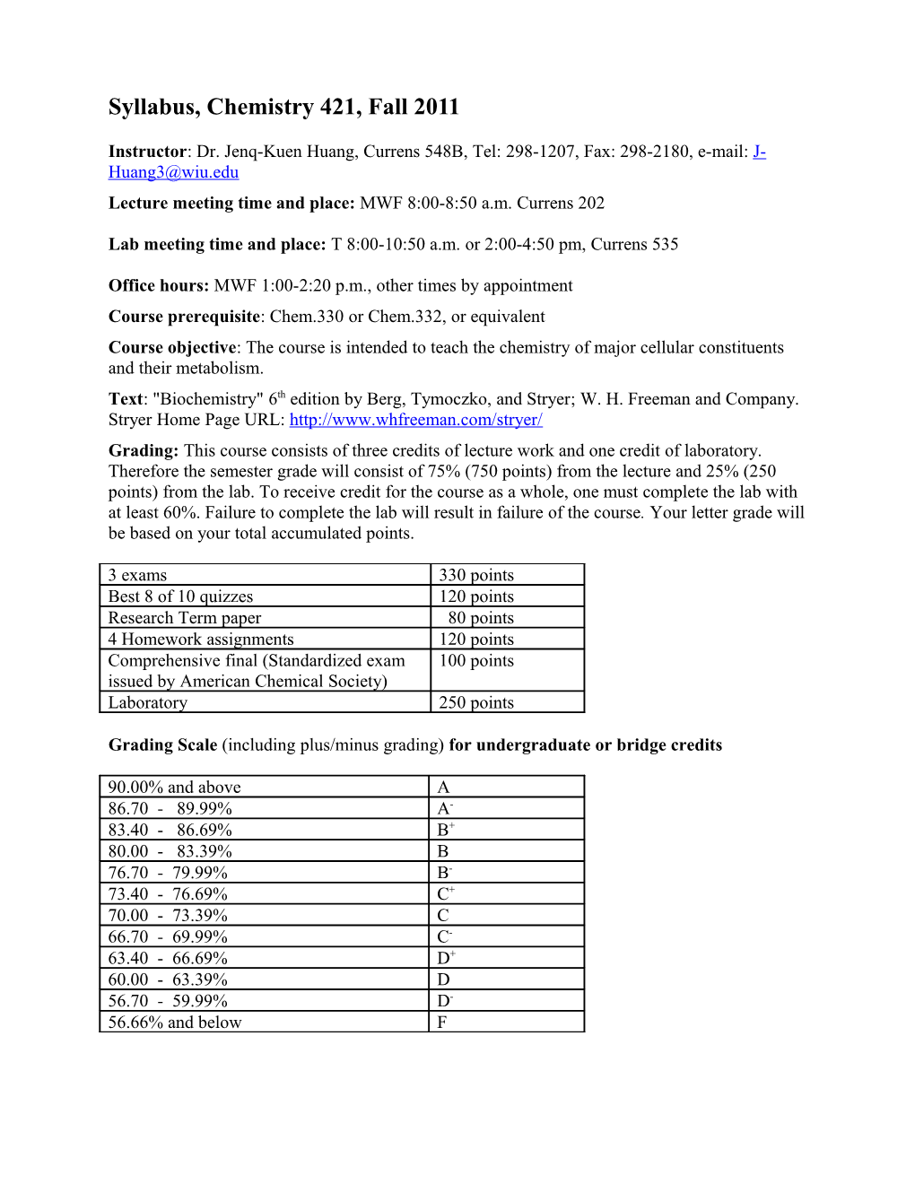 Syllabus, Chemistry 421, Fall2011