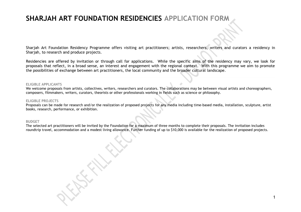 Sharjah Art Foundation Residencies Application Form