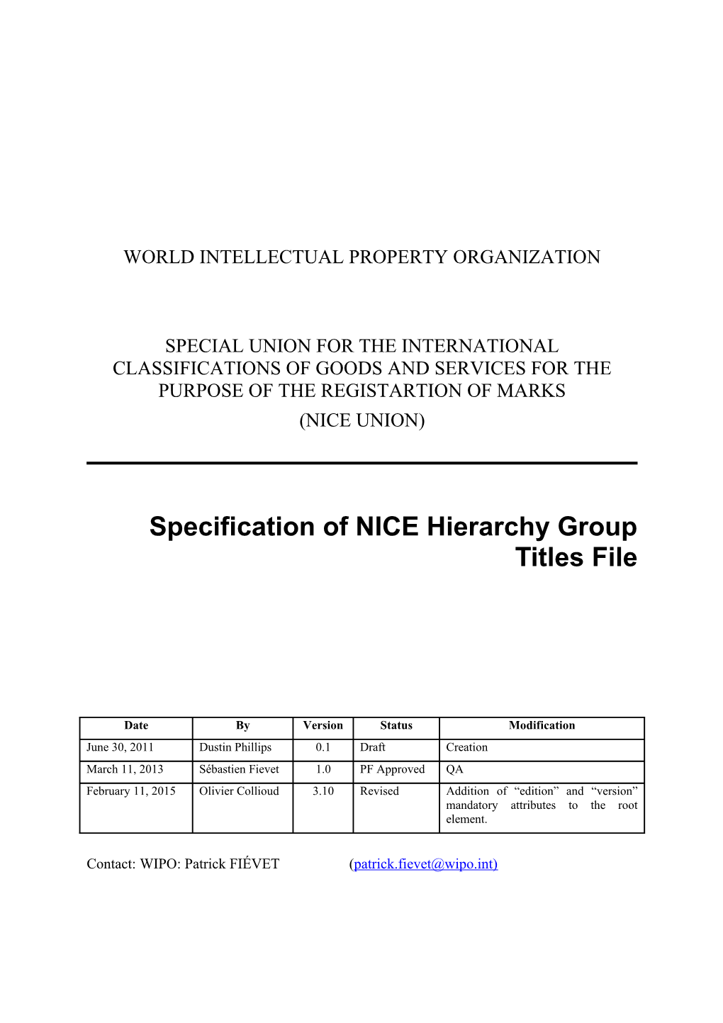 Specification of NICE Hierarchy Group Titles File