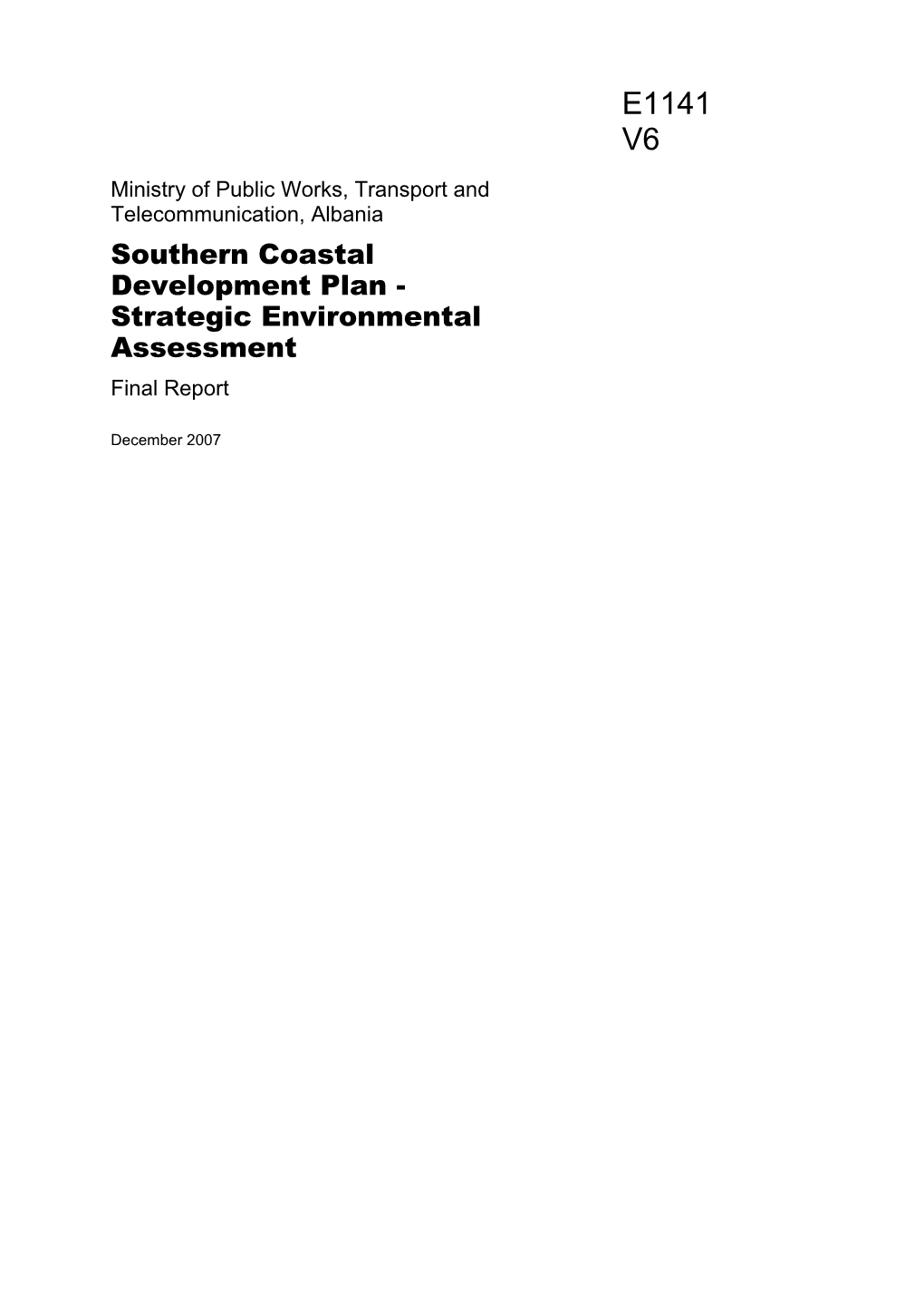 Southern Coastal Development Plan - Strategic Environmental Assessment