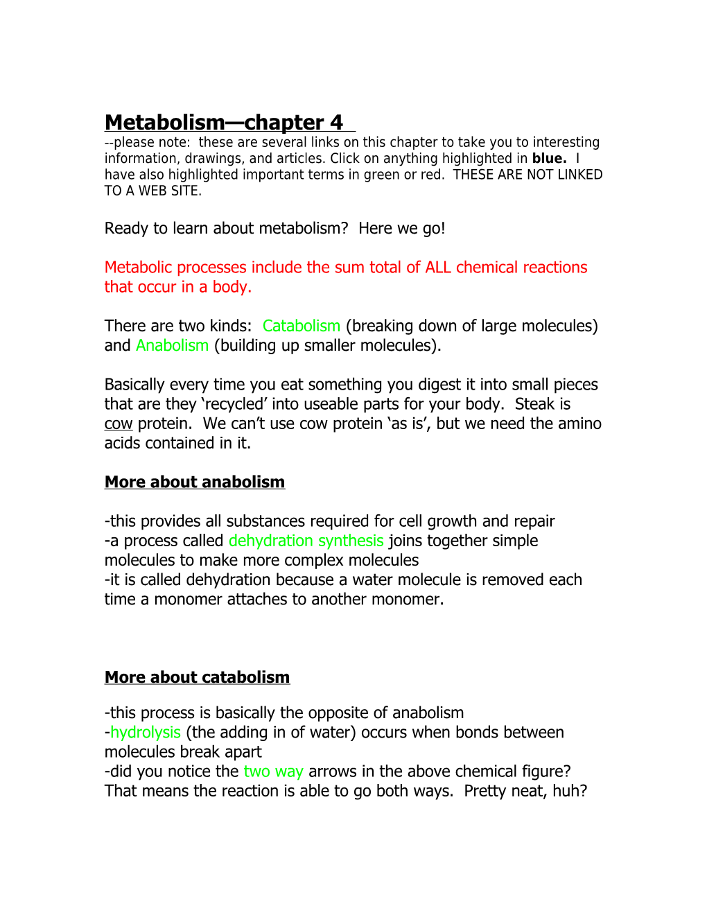 Metabolism Chapter 4