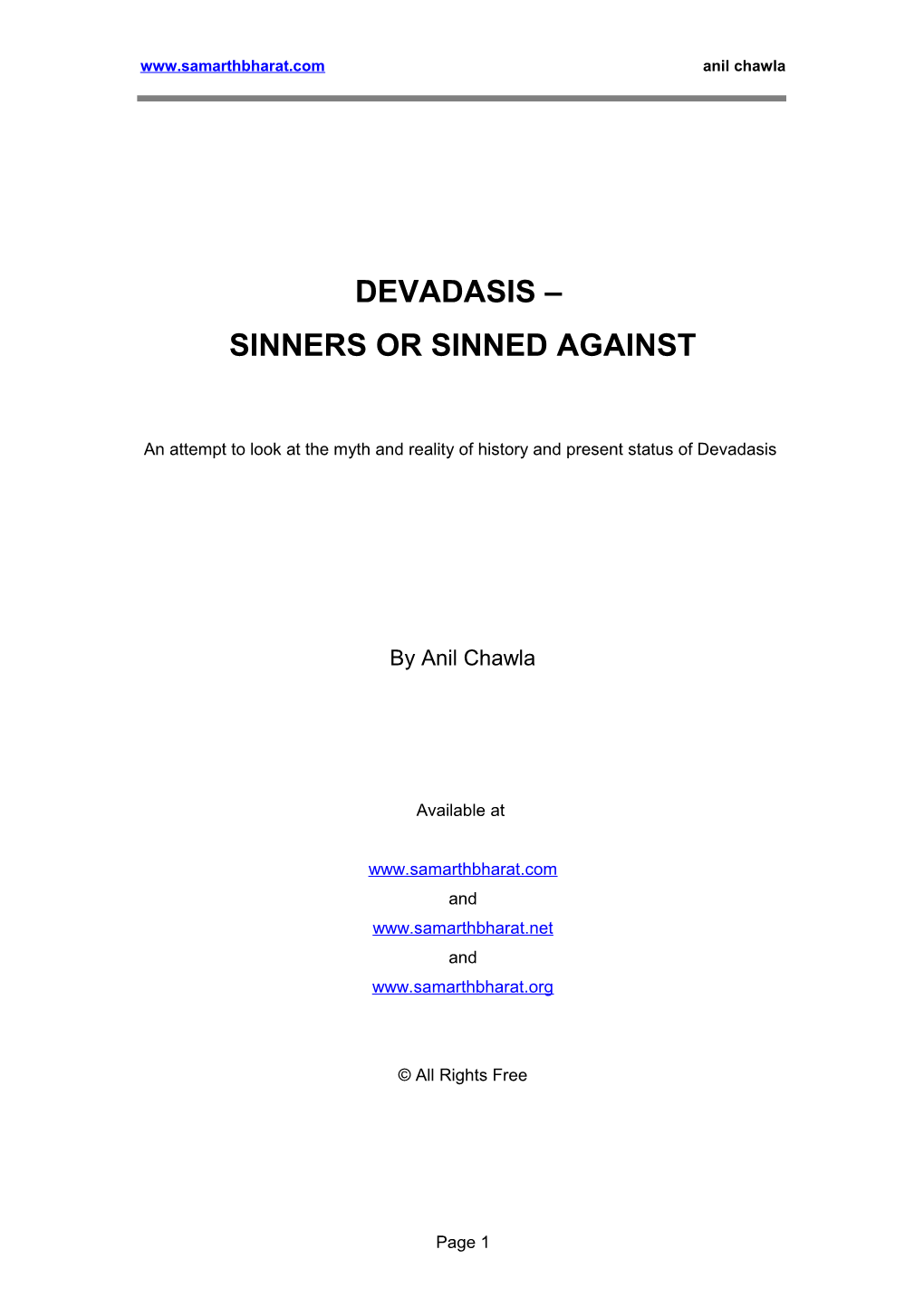 Devadasis - Sinners Or Sinned Against