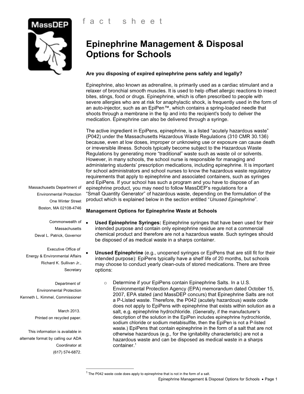 Epinephrine Management & Disposal Options for Schools