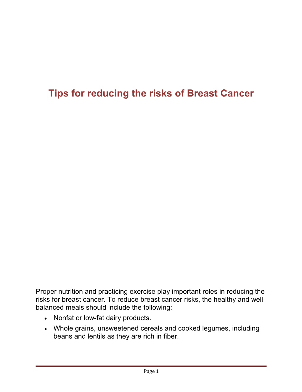 Tips for Reducing the Risks of Breast Cancer
