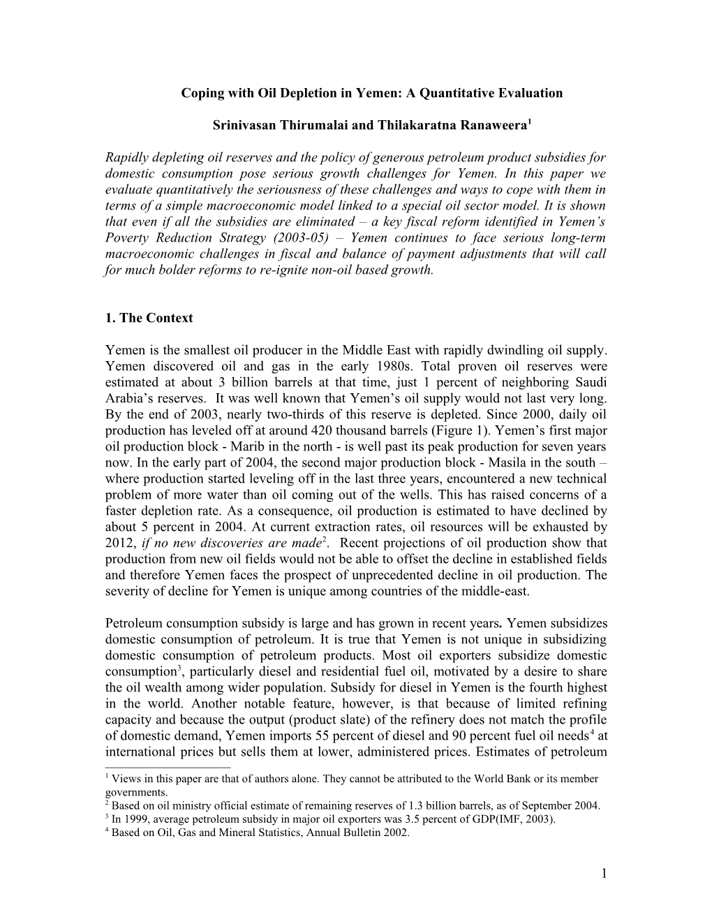 Coping with Oil Depletion in Yemen: a Quantitative Evaluation