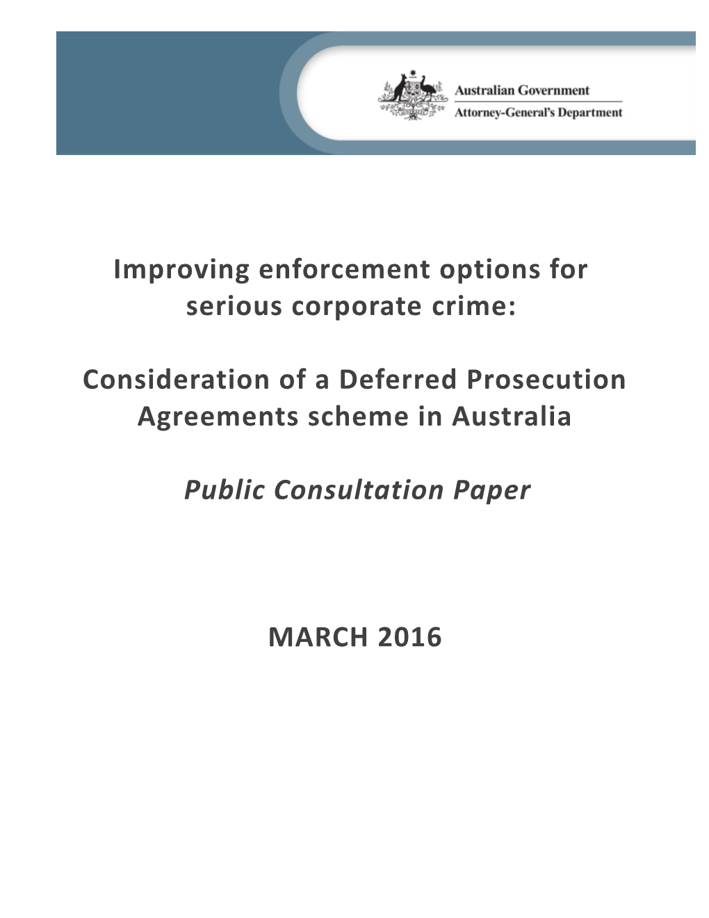 Deferred Prosecution Agreements - Discussion Paper