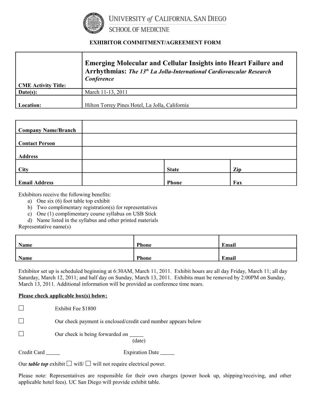 Exhibitor Commitment/Agreement Form