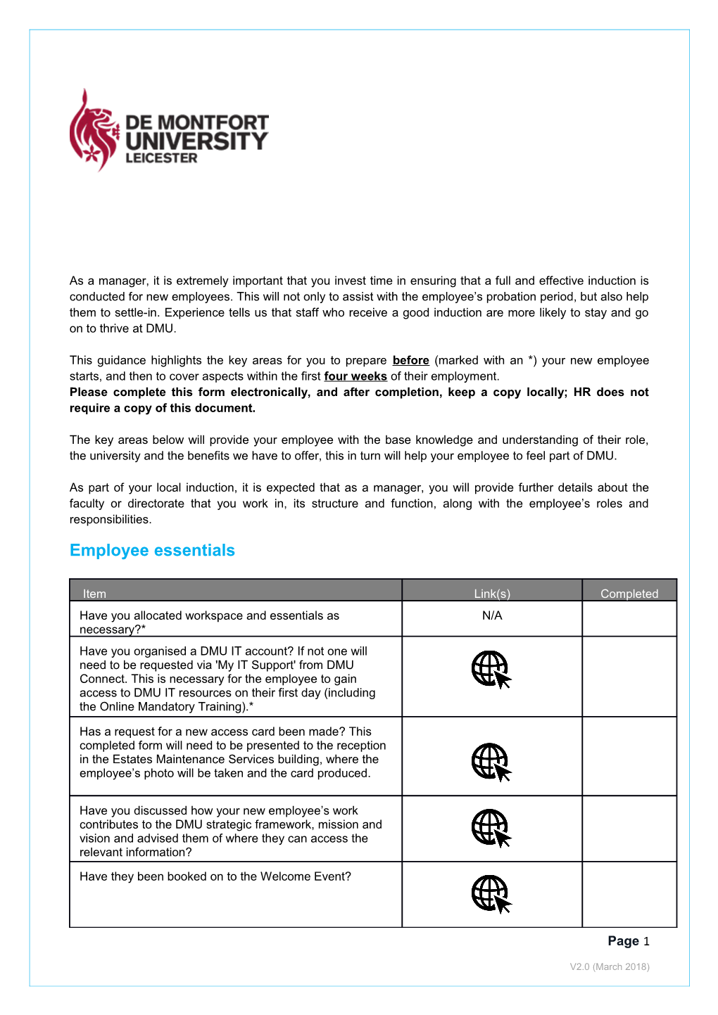 DMU Managers Guide Induction Checklist V2