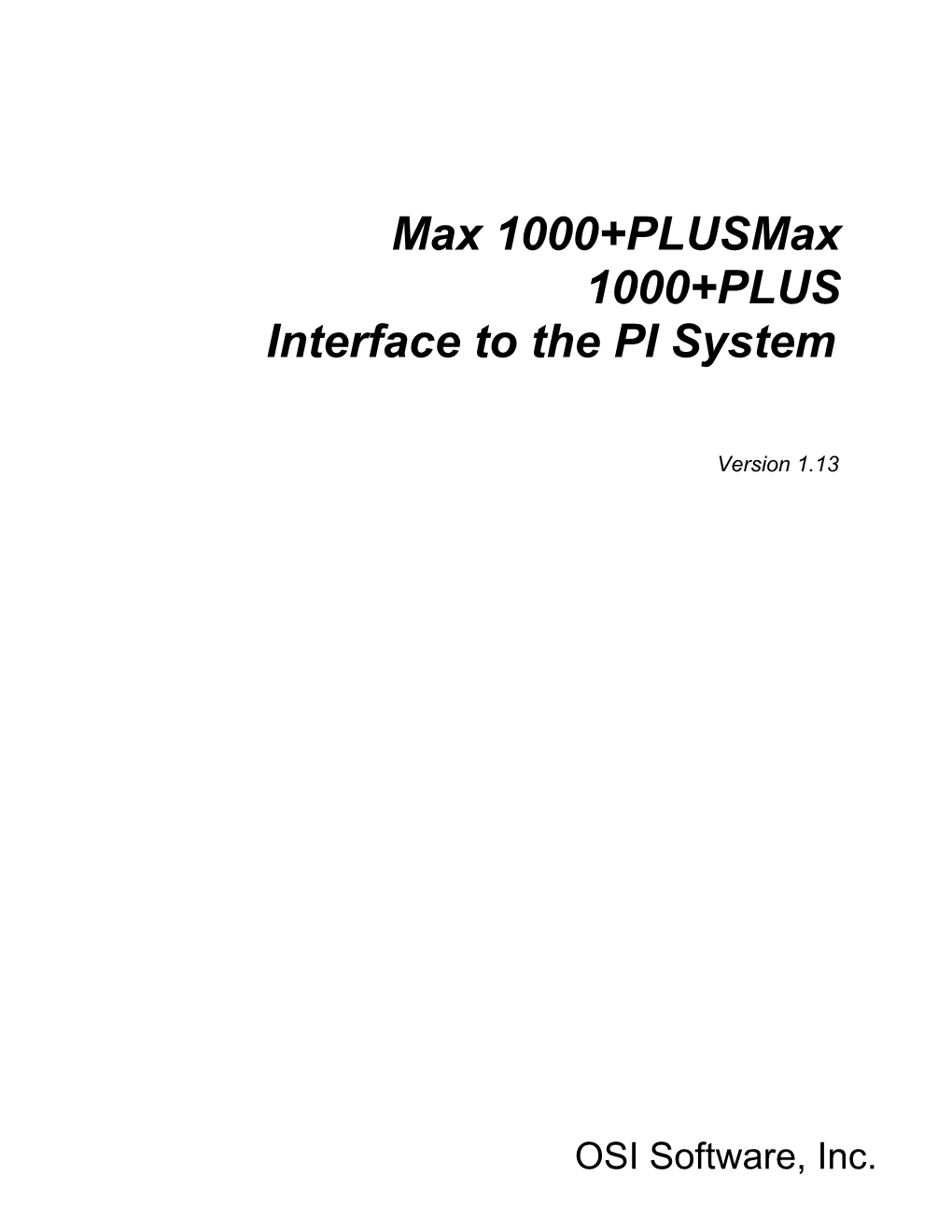 Max 1000+PLUS Interface to the PI System