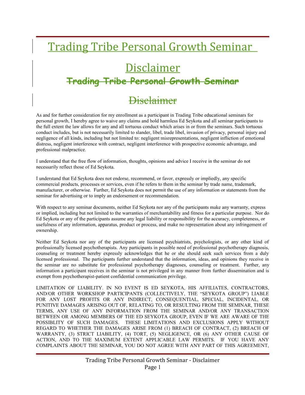 Trading Tribe Personal Growth Seminar